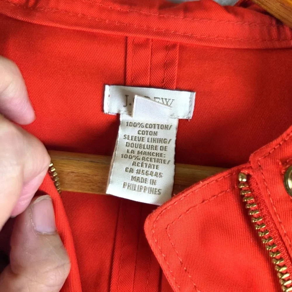 Women's J.Crew Bright Orange Winter Raincoat Hooded Jacket Size 00/XXS